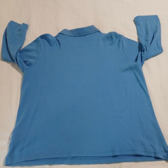 Ralph Lauren Sport Women's Large Aqua Long-Sleeved Polo 100% Cotton Yellow Logo - Picture 8 of 12